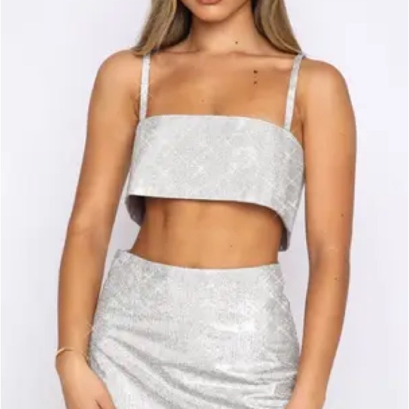 NWT 12th TRIBE Shira Silver rhinestone Crop Top size S/M - Picture 2 of 14